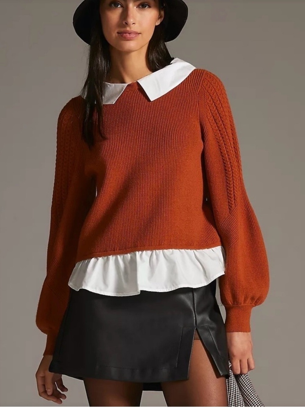 Anthropologie Rust Orange Balloon-Sleeve Knit Sweater 🍂